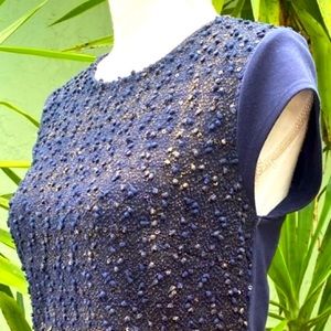 Navy Tweed Short Sleeve Top